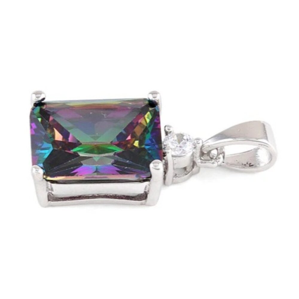 Sterling Silver Rectangular Rainbow Cz Pendant - image 3